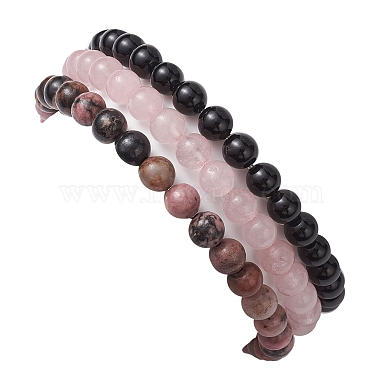 Bracelets extensibles en perles rondes en pierres mélangées naturelles de style 3pcs 3(BJEW-JB10178-01)-5