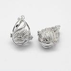 Brass Cage Pendants, For Chime Ball Pendant Necklaces Making, Cadmium Free & Nickel Free & Lead Free, Rack Plating, Swan, Hollow, Platinum, 29x22x18.5mm, Hole: 4x8mm, Inner Diameter: 15x22mm(KK-G323-36B-P-NR)