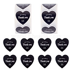 2Roll Heart with Thank You Roll Stickers, Self-Adhesive Paper Gift Tag Stickers, for Party Decorative Presents Thaksgiving Day, Black, 25x25x0.1mm, 2roll/set(DIY-TA0013-58B)