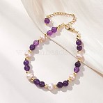 Adjustable Natural Quartz and Freshwater Pearl Beads Bead Bracelets, with 304 Stainless Steel Lobster Claw Clasps, Purple, 7.68 inch(19.5cm)(BJEW-JB13031-01)