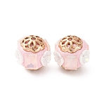 Handmade Resin Indonesia Round Beads, with Alloy Rhinestone Findings, Round with Flower, Misty Rose, 17.5mm, Hole: 1.8mm(IPDL-P005-09KCG-01)