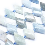 Natural Aquamarine Bead Strands, Faceted, Rhombus, 21~32x10~18x5~7mm, Hole: 0.6~0.8mm, about 20~25pcs/strand, 15 inch~15.7 inch(38~40cm)(G-O179-H26)