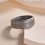 Viking Rune 304 Stainless Steel Finger Rings for Men, Antique Silver, 8mm, US Size 6(16.5mm)(WGDF4AB-50)