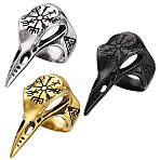 3Pcs 3 Colors Viking Raven Bird Head Stainless Steel Finger Rings, Mixed Color, Bird Head: 42.5x19mm, US Size 8 1/4(18.3mm), 1pc/color(RJEW-GA0001-04)