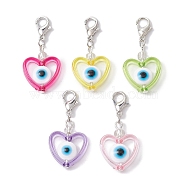 Heart with Evil Eye Resin & Acrylic Pendant Decorations, with Alloy Lobster Claw Clasps, Mixed Color, 33mm(HJEW-JM01402)