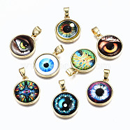 Resin Pendants, with Real 16K Gold Plated Brass Findings, Cadmium Free & Nickel Free & Lead Free, Flat Round with Eye, Mixed Color, 18.5x16x6mm, Hole: 5.5x3mm(KK-S362-019-NR)