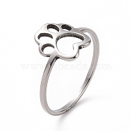 201 Stainless Steel Paw Print Finger Ring, Hollow Wide Ring for Women, Stainless Steel Color, US Size 6 1/2(16.9mm)(RJEW-J051-25P)
