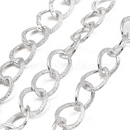 Aluminium Curb Chains, Texture, Unwelded, with Spool, Platinum, 20x15x1.7mm, about 49.21 Feet(15m)/roll(CHA-C002-10P)