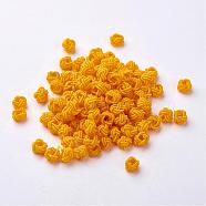 Polyester Weave Beads, Round, Gold, 6x5mm, Hole: 4mm, about 200pcs/bag(WOVE-N002-24)