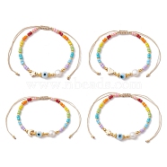 Colorful Glass Seed & Brass Braided Bead Bracelet, Mixed Shapes, Inner Diameter: 1-7/8~3-1/4 inch(4.8~8.4cm)(BJEW-JB10138)