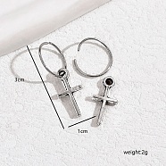 Simple and Elegant Vintage Silver Cross Hoop Earrings, Antique Silver, 30x14mm(EO7499)