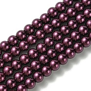 Eco-Friendly Dyed Glass Pearl Beads Strands, Grade A, Round, Cotton Cord Threaded, Purple, 6mm, Hole: 1.2~1.5mm, about 70pcs/strand, 15.7 inch(HY-A008-6mm-RB097)