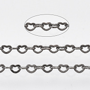 Brass Heart Link Chains, Soldered, with Spool, Gunmetal, 1.8x2.4x0.4mm, about 9.84 Feet(3m)/Roll(CHC-T008-03B-01)