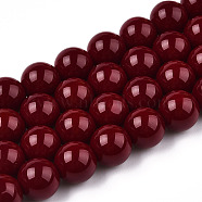 Opaque Solid Color Glass Beads Strands, Round, Dark Red, 9.5~10mm, Hole: 1.5mm, about 40~42pcs/strand, 14.76~15.12 inch(37.5~38.4cm)(GLAA-T032-P10mm-05)