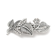 Leaf Alloy Rhinestone Hair Barrettes, Hair Accessories for Women Girl, Antique Silver, 89.5x37x15mm(PHAR-H071-02AS)