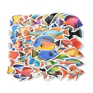 50Pcs Fish PVC Self Adhesive Stickers, Waterproof Decals, for Suitcase, Skateboard, Refrigerator, Helmet, Mobile Phone Shell, Mixed Color, 35~56x43~75x0.2mm(STIC-P014-04)