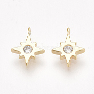Brass Cubic Zirconia Charms, Star, Nickel Free, Real 18K Gold Plated, Clear, 9x7x1.5mm, Hole: 0.8mm(KK-S350-364)