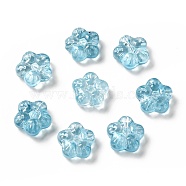 Transparent Glass Beads, Plum Blossom Flower, Light Sky Blue, 12.5x13x5.5mm, Hole: 1.2mm(GLAA-F116-02A)