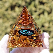 Orgonite Pyramid, Resin Ornaments with Natural Tiger Eye, for Home Office Desktop Decoration, 60x60x60mm(PW-WG82307-01)