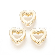 Brass Slide Charms, Long-Lasting Plated, Heart, Real 18K Gold Plated, 10x10x3.5mm, Hole: 1.5~2x3~4mm(KK-F811-07G)