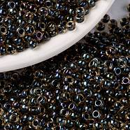 MIYUKI Round Rocailles Beads, Japanese Seed Beads, 8/0, (RR349) Dark Blue Lined Topaz Luster, 3mm, Hole: 1.1mm, about 422~455pcs/10g(X-SEED-G008-RR0349)