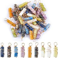 36Pcs 9 Styles Natural Mixed Stone Pendants, with Light Gold Tone Eco-Friendly Copper Wire Wrapped, Column, 20~21x5~5.5mm, Hole: 2.3~2.8mm, 4pcs/style(FIND-FH0005-08)