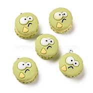 Opaque Resin Pendants, with Platinum Tone Iron Loops, Biscuit with Expression, Yellow Green, 22.5x19x13mm, Hole: 2mm(RESI-G032-J02)