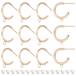 12Pcs Brass Ring Stud Earring Findings, Half Hoop Earring Findings with Horizontal Loops, Nickel Free, with 30Pcs Plastic Ear Nuts, Real 18K Gold Plated, 23x24x2mm, Hole: 2mm, Pin: 0.7mm(KK-BC0011-04)