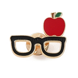 Teacher's Day Theme Rack Plating Light Gold Alloy Brooches, Enamel Pins, Glasses, 24x28x1.5mm(JEWB-Z016-01KCG-09)