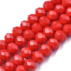 Electroplate Glass Beads Strands, Pearl Luster Plated, Faceted, Rondelle, Red, 6x5mm, Hole: 1mm, about 84~85pcs/strand, 41.5~42cm(EGLA-A044-P6mm-A22)