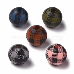 Natural Wood Large Hole Beads, Plaid Beads, Rustic Farmhouse Wood Beads, Round, Mixed Color, 16x15mm, Hole: 4mm(X-WOOD-S057-025)