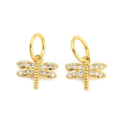 Brass Micro Pave Clear Cubic Zirconia Charms, with Jump Ring, Long-Lasting Plated, Dragonfly, Real 18K Gold Plated, 13x14.5x2mm, Jump Ring: 10x1mm, 7.5mm Inner Diameter(ZIRC-L091-073G)
