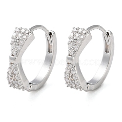 Brass Micro Pave Clear Cubic Zirconia Hoop Earrings, Bowknot, Platinum, 12.5x13x4mm(EJEW-S234-03P)