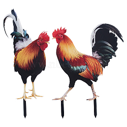 Double-sided Pattern Acrylic Garden Stake, Ground Insert Decor, Rooster, Black, 210~250x105~162x2.5mm, 2pcs/set(AJEW-WH0348-02B)