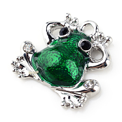 Alloy Enamel Pendants, with Rhinestones, Frog, Platinum, Green, 22x22x6mm, Hole: 2.5mm(ALRI-S162-066P)