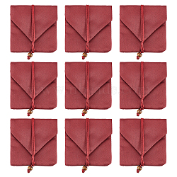 Cloth Jewelry Gift Pouches, Jewelry Storage Bags with Ribbon, Rectangle, Dark Red, 10x9.2x0.7cm(ABAG-WH0045-09A)