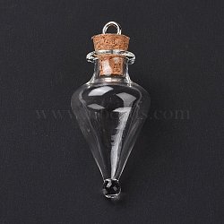 Teardrop Glass Cork Bottle Pendants, Glass Empty Wishing Bottle Charm, with Platimen Tone Iron Loops, Clear, 4.4cm, Hole: 2.5mm(AJEW-A041-01D)