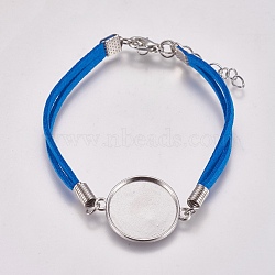 Suede Bracelet Making, with Alloy Tray Settings and Iron Chains, Flat Round, Platinum, Royal Blue, 8-1/8 inch~8-1/4 inch(20.5~21cm), Tray: 20mm(MAK-WH0007-01C)