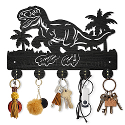 Wood & Iron Wall Mounted Hook Hangers, Decorative Organizer Rack, with 2Pcs Screws, 5 Hooks for Bag Clothes Key Scarf Hanging Holder, Dinosaur, 200x300x7mm.(HJEW-WH0055-076)