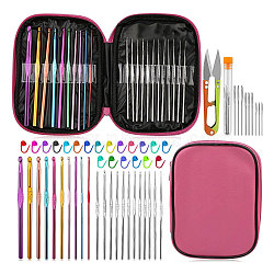 Sewing Tool Sets, including Stainless Steel Scissor, Needle Threaders, Sewing Seam Rippers, Head Pins, Safety Pin, Zipper Storage Bag, Cerise, 180x135x30mm(PW-WG36146-01)