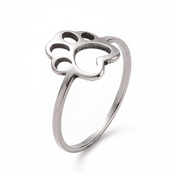 201 Stainless Steel Paw Print Finger Ring, Hollow Wide Ring for Women, Stainless Steel Color, US Size 6 1/2(16.9mm)