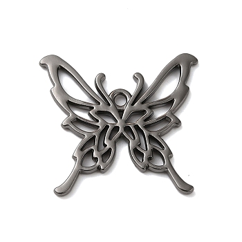 Plating Alloy Pendants, Cadmium Free & Lead Free, Butterfly, Black, 23.5x25x2mm, Hole: 1.6mm