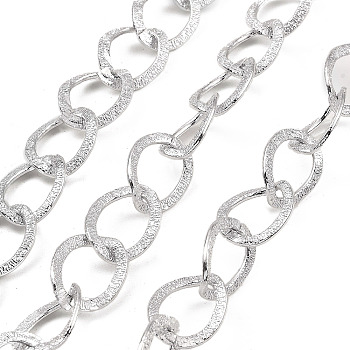 Aluminium Curb Chains, Texture, Unwelded, with Spool, Platinum, 20x15x1.7mm, about 49.21 Feet(15m)/roll