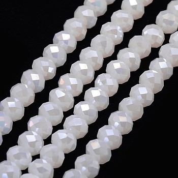 1 Strand Electroplate Opaque Solid Color Crystal Glass Rondelle Beads Strands, Faceted, AB Color Plated, White, 10x7mm, Hole: 1mm, about 70pcs/strand, 20 inch