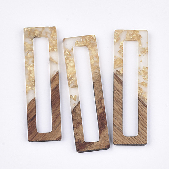 Resin & Walnut Wood Big Pendants, with Gold Foil, Rectangle, Gold, 60.5~61x17x3mm, Hole: 1.6mm