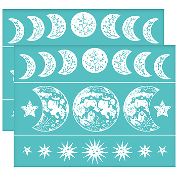 Self-Adhesive Silk Screen Printing Stencil, for Painting on Wood, DIY Decoration T-Shirt Fabric, Turquoise, Moon Pattern, 280x220mm
