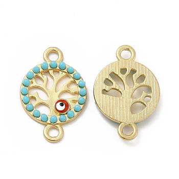 Alloy Enamel Connector Charms, with Synthetic Turquoise, Tree Links with Red Evil Eye, Nickel, Golden, 21x14x2.5mm, Hole: 1.8mm