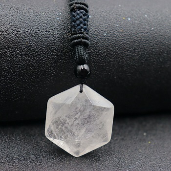 Natural Quartz Crystal Pendant Necklaces, Hexagon, 20.08~31.50 inch(51~80cm)