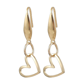 316 Surgical Stainless Steel Dangle Earrings, Brass Charm Jewelry for Women, Heart, 36.5x13mm