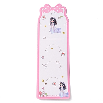 Paper Jewelry Display Cards for Keychain, Necklace, Rectangle with Bowknot and Girl Pattern, Pearl Pink, 22.5x7.3x0.05cm, Hole: 5~9.5mm